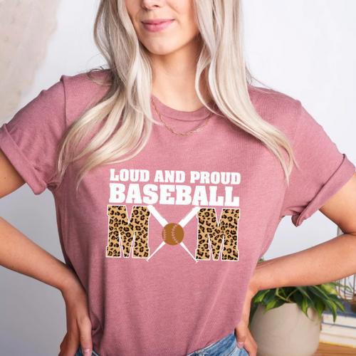 Loud And Proud Baseball Mom Leopard Mama Loves Women's Heather T-Shirt - Sportilla