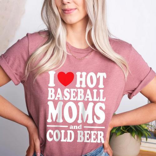 I Love Heart Hot Baseball Moms And Cold Beer Raglan Baseball Tee Women's Heather T-Shirt - Sportilla