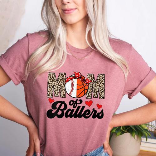 Mom Of Ballers Basketball Baseball Mom Of Ballers Women's Heather T-Shirt - Sportilla