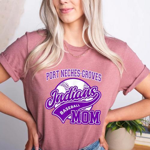 Port Neches-Groves High School PNG Indians Baseball Mom Women's Heather T-Shirt - Sportilla