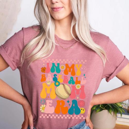 Retro Groovy In My Baseball Mom Era Happy Women Premium Women's Heather T-Shirt - Sportilla
