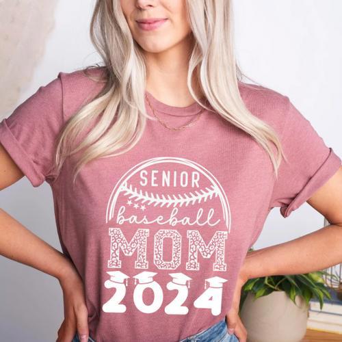 Senior Baseball MOM 2024 Graduation Caps Women's Heather T-Shirt - Sportilla
