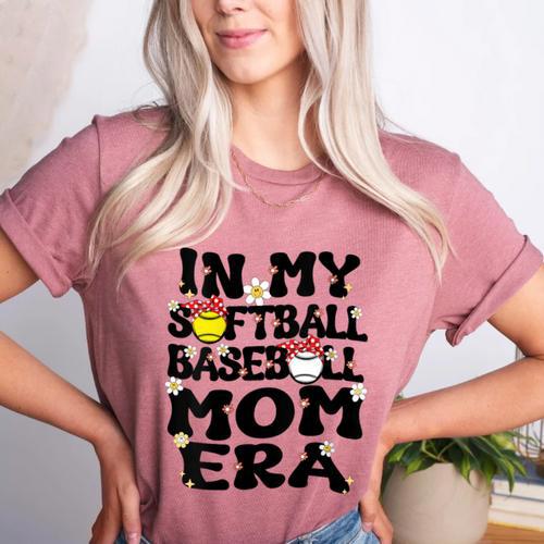 In My Softball Baseball Mom Era Retro Groovy Mom Of Both Women's Heather T-Shirt - Sportilla