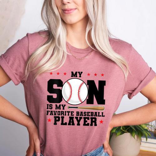 My Son Is My Favorite Baseball Player Baseball Mom Women's Heather T-Shirt - Sportilla