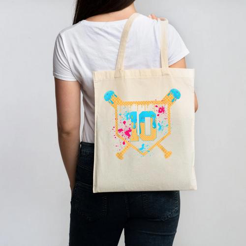 10 Years Old 10th Birthday Baseball Ice Cream Dripping Boys Canvas Tote Bag - Sportilla