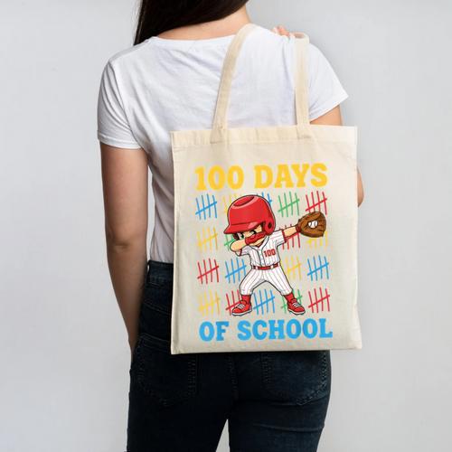 100 Days Of School Baseball Bat 100th Day Of School Boys Canvas Tote Bag - Sportilla
