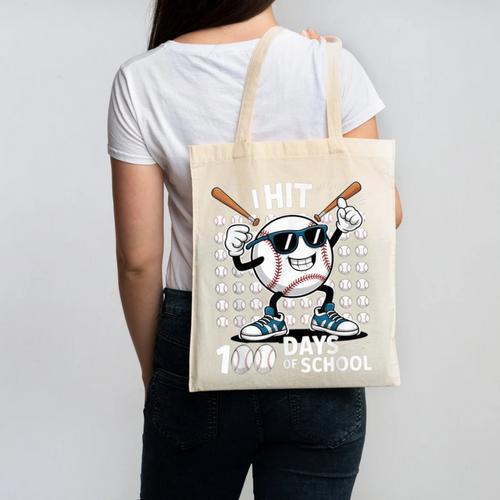 100 Days Of School Baseball Bat 100th Day Of School Canvas Tote Bag - Sportilla