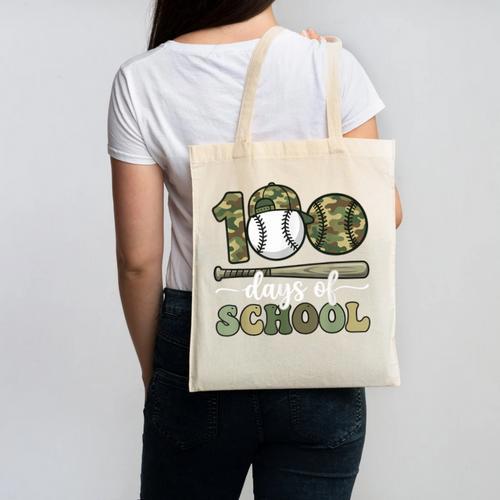 100 Days Of School Baseball Camo Art For Boys Kids Students Canvas Tote Bag - Sportilla