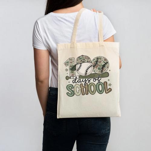 100 Days Of School Baseball Camo Celebration Canvas Tote Bag - Sportilla