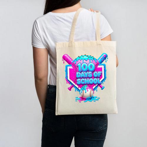 100 Days Of School Baseball Drip 100 Days For Boys And Kids Canvas Tote Bag - Sportilla