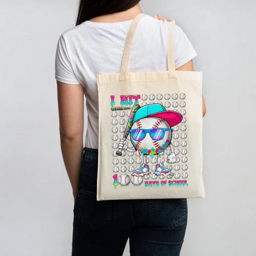 100 Days Of School Baseball Drip Ice Cream Boys Kids Canvas Tote Bag - Sportilla