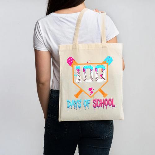 100 Days Of School Baseball Ice Cream Drip 100th Day School Canvas Tote Bag - Sportilla