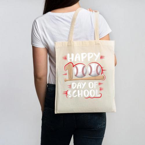 100 Days Of School Baseball Theme Kids Teens Boys 100th Day Canvas Tote Bag - Sportilla