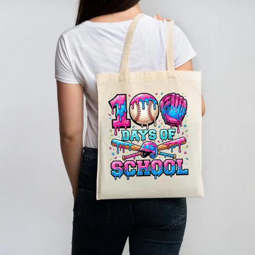100 Days Of School Baseball Sports Drip Graphic Canvas Tote Bag - Sportilla