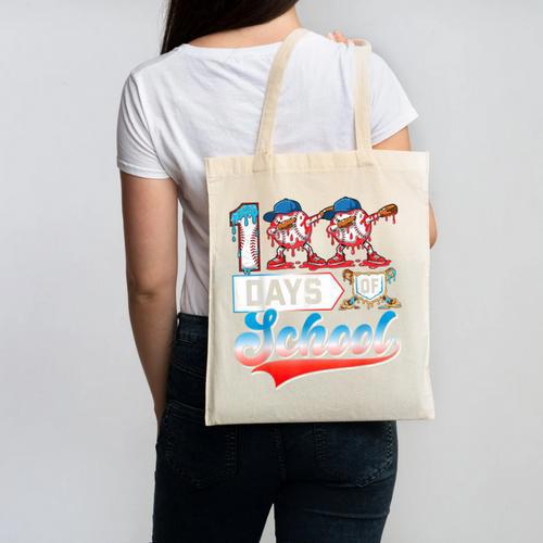 100 Days Of School Boys Baseball Drip 100th Day Dabbing Ball Canvas Tote Bag - Sportilla