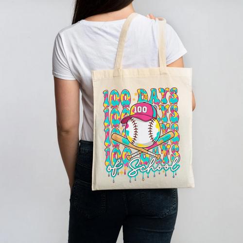 100 Days Of School Drip Baseball 100th Day Baseball School Canvas Tote Bag - Sportilla