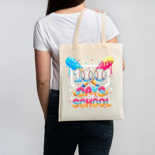 100 Days Of School Ice Cream Baseball Player For Kids Boys Canvas Tote Bag - Sportilla
