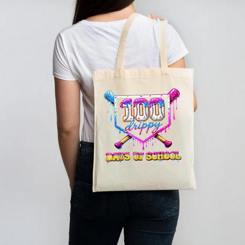 100 Drippy Days Of School Baseball For Boy Kids Canvas Tote Bag - Sportilla