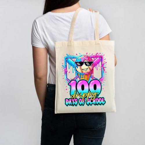 100 Drippy Days Of School Baseball Ice Cream 100th Day Boys Canvas Tote Bag - Sportilla