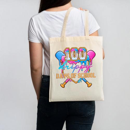 100 Drippy Days Of School Baseball Ice Cream Drip Boys Kids Canvas Tote Bag - Sportilla