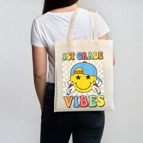 1st Grade Vibes Kids Back To School Class First Grade Boys Canvas Tote Bag - Savourry