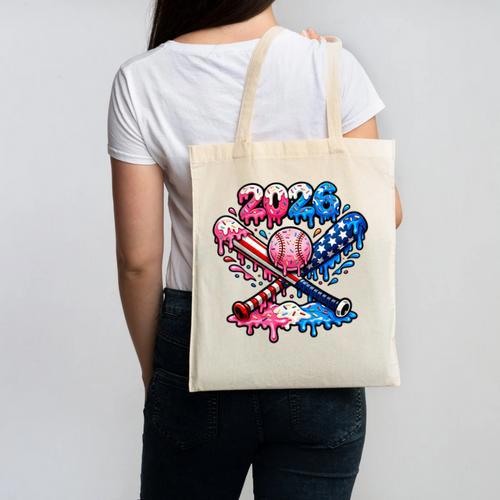 2026 American Flag Baseball Ice Cream Drip Bats Boys Canvas Tote Bag - Sportilla