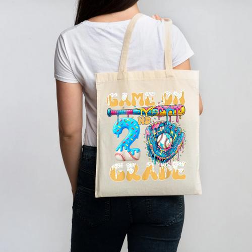 2nd Grade Back To School Baseball Drip Ice Cream Game On Canvas Tote Bag - Savourry