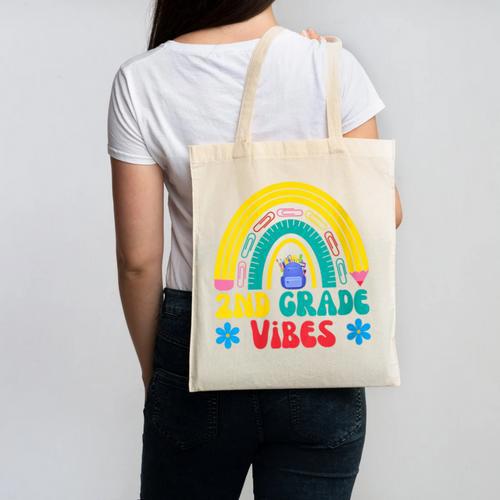2nd Grade Vibes Back To School Rainbow Second Grade Canvas Tote Bag - Savourry