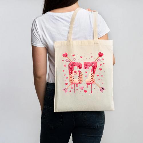 6 7 Melting Number Arrow Baseball Drip Valentine's Day Canvas Tote Bag - Sportilla