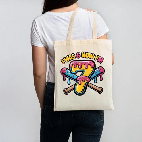 I Was 6 Now I'm 7 Dripping Ice Cream Baseball 67 Drip Canvas Tote Bag - Sportilla