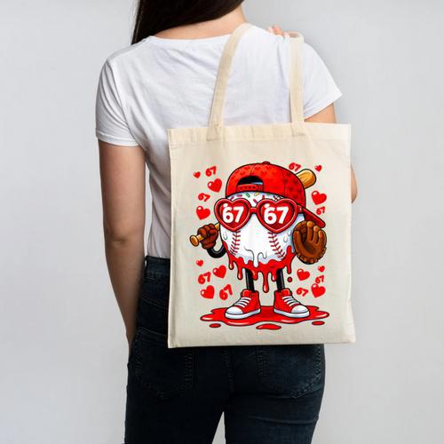67 Baseball Drip Valentine's Day Canvas Tote Bag - Sportilla