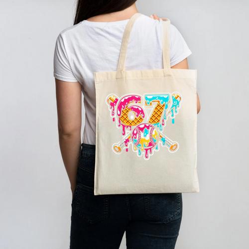 67 Baseball Ice Cream Drip Number Canvas Tote Bag - Sportilla