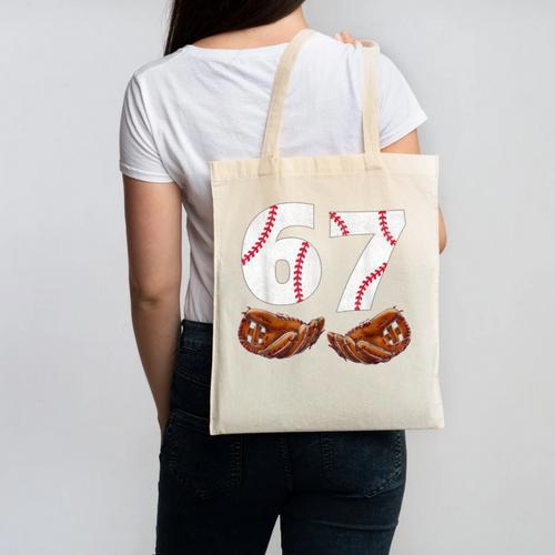 67 Trend Baseball Glove Number Style Canvas Tote Bag - Sportilla