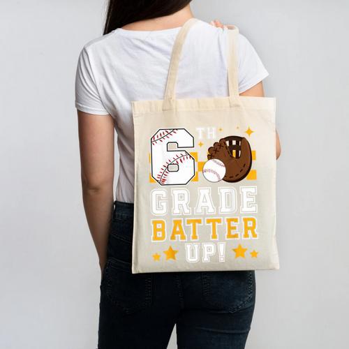 6th Grade Batter Up Baseball First Day Back To School Canvas Tote Bag - Savourry