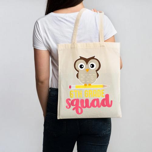6th Grade Squad Back To School Owl & Pencil Canvas Tote Bag - Savourry