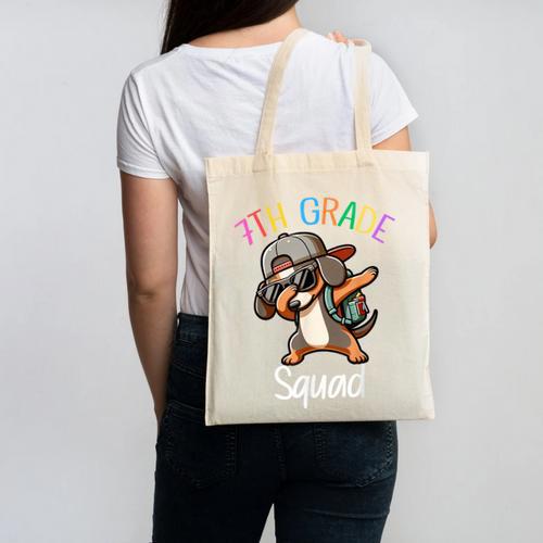 7th Grade Squad Dachshund Dabbing Kids Back To School Canvas Tote Bag - Savourry