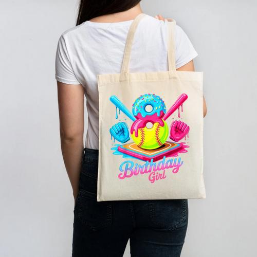 8th Birthday Baseball Ice Cream Drip 8 Years Old Girls B-Day Canvas Tote Bag - Sportilla