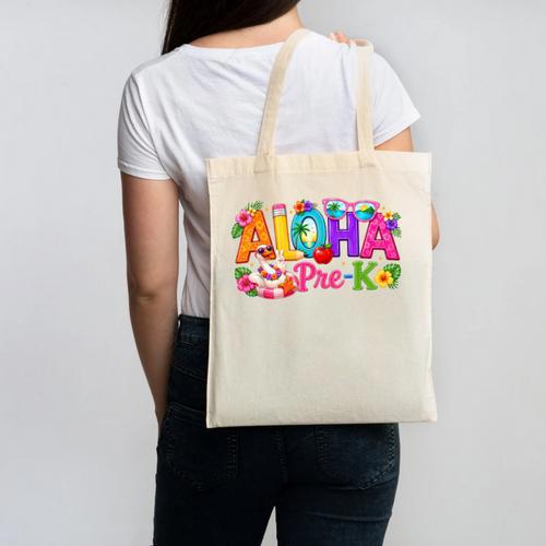 Aloha Pre-K Tropical Floral Beach Silly Goose Back To School Canvas Tote Bag - Savourry