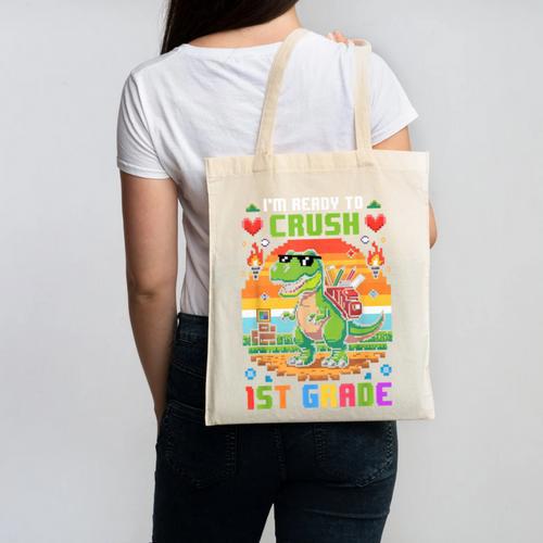 Back To School 1St Grade Boys I'm Ready To Crush Dinosaur Canvas Tote Bag - Savourry