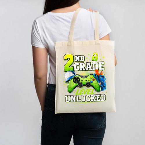 Back To School 2nd Second Grade Level Unlocked Gamer Kid Canvas Tote Bag - Savourry