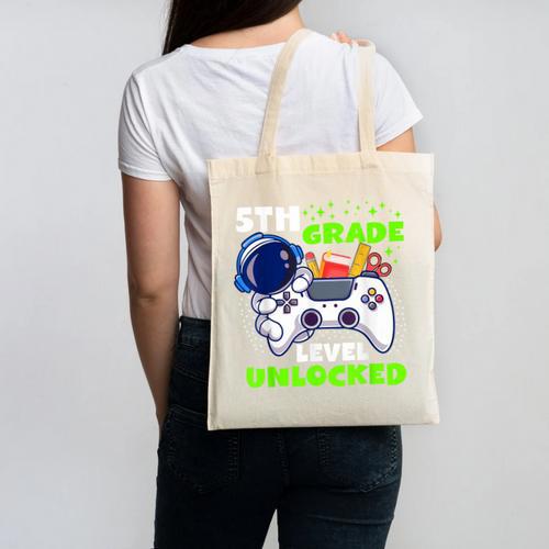 Back To School 5th Grade Level Unlocked Gamer Boys Kids Canvas Tote Bag - Savourry
