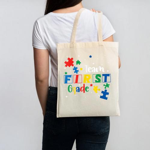 Back To School Autism Puzzle Pieces Autistic First Grade ASD Canvas Tote Bag - Savourry