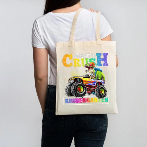Back To School Boy Dinosaur I'm Ready To Crush Kindergarten Canvas Tote Bag - Savourry