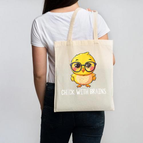Back To School Chick With Brains Smart Intelligent Girls Canvas Tote Bag - Savourry
