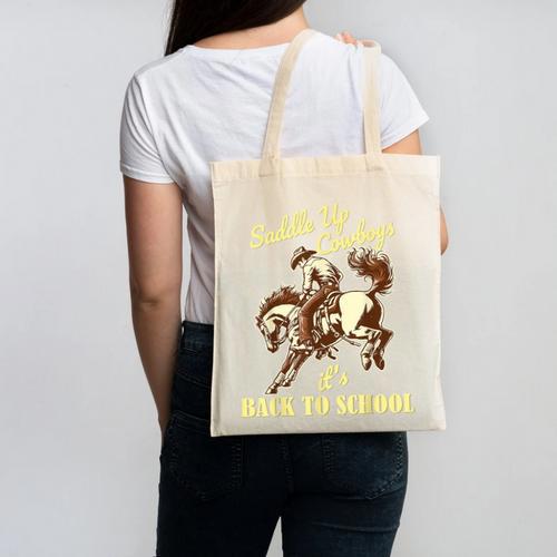 Back To School Cowboy Rodeo Country Western Saddle Up Boys Canvas Tote Bag - Savourry