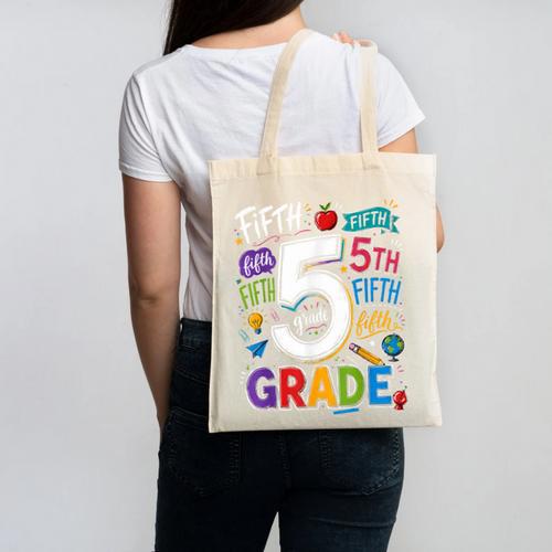 Back To School Fifth 5th Grade Classroom Typography Canvas Tote Bag - Savourry