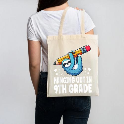 Back To School Ninth Grade Sloth Hanging Out In 9th Grade Canvas Tote Bag - Savourry