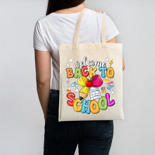 Back To School Pencil Coquette Bow First Day Of School Kids Canvas Tote Bag - Savourry