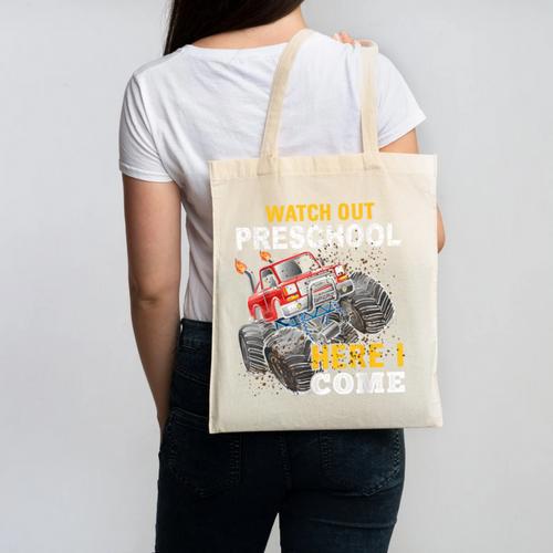 Back To School Preschool Here I Come For Boy Kids Truck Canvas Tote Bag - Savourry