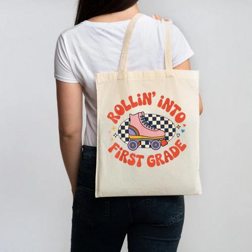 Back To School Rollin Into First Grade Girls Canvas Tote Bag - Savourry